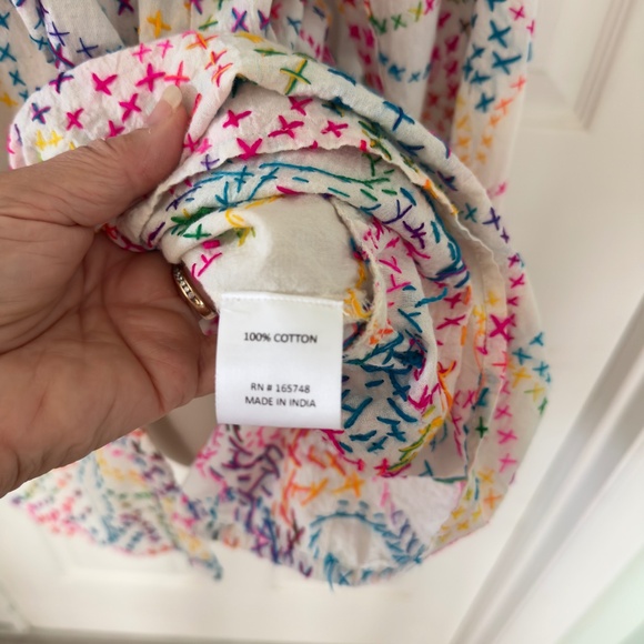 be Boho Embroidered Cotton Dress White Multicolored Stitching Bohemian M - Picture 2 of 5